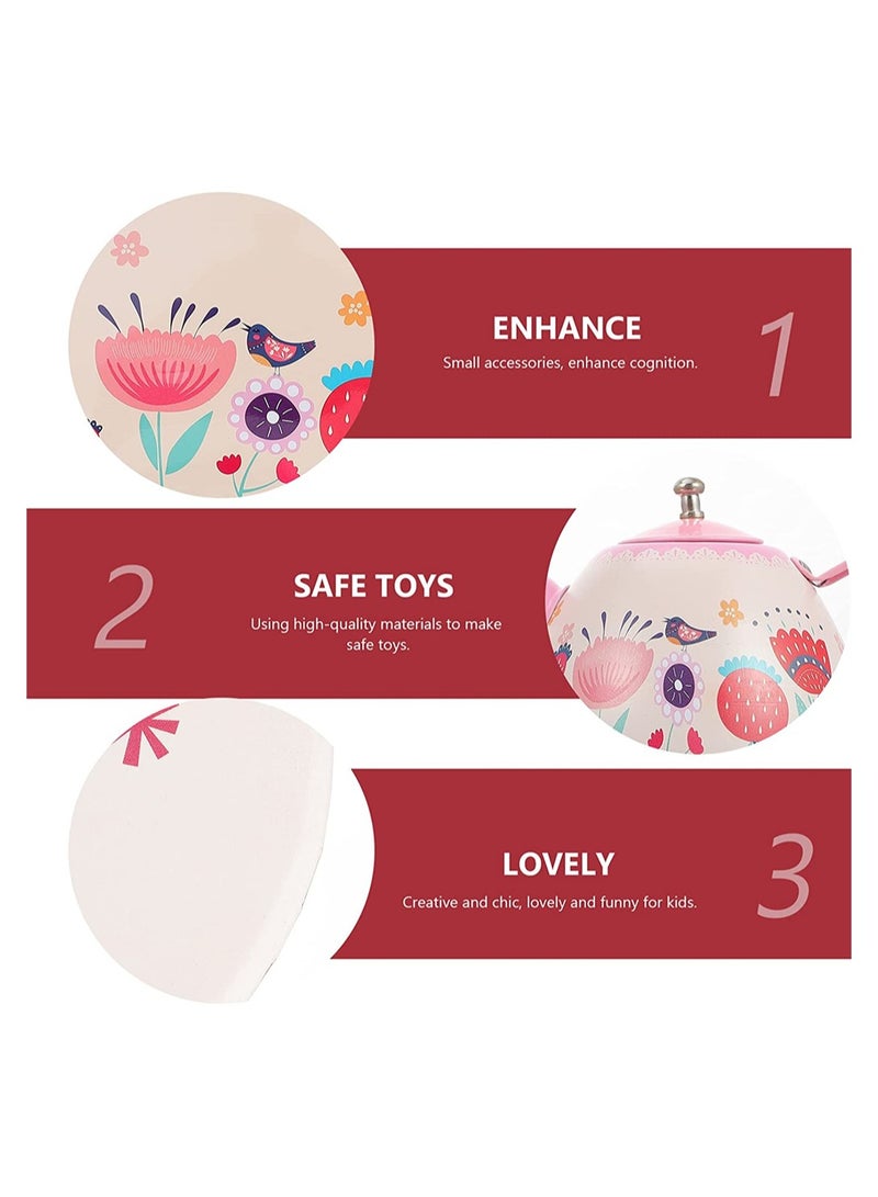 Tea Set for Little Girls, Pink Tin Tea Party Set for Toddlers Afternoon Tea Time Playset with Metal Teapots Tea Cups Play Dishes Princess Toys with Carry Case, Kids Kitchen Dress Up Play Tea Set