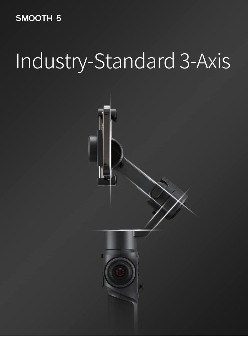 Smooth 5 Gimbal Stabilizer for iPhone and Android Smartphones - 3-Axis Stabilization with Tripod for Vlogging, YouTube, TikTok, and Instagram Live Videos - Standard Package