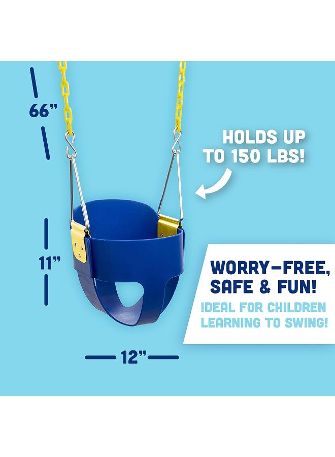 Squirrel Products High Back Full Bucket Toddler Swing Seat with Plastic Coated Chains - Swing Set Blue