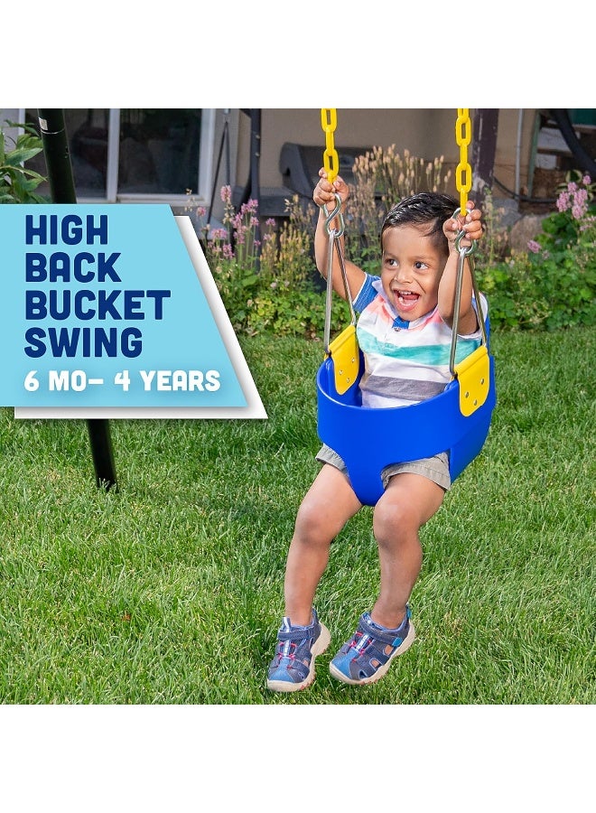 Squirrel Products High Back Full Bucket Toddler Swing Seat with Plastic Coated Chains - Swing Set Blue