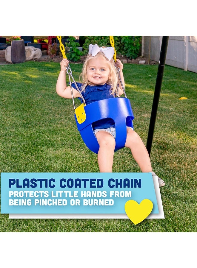 Squirrel Products High Back Full Bucket Toddler Swing Seat with Plastic Coated Chains - Swing Set Blue