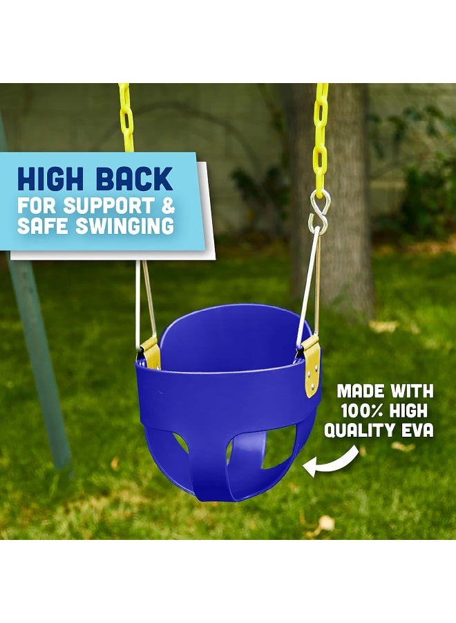 Squirrel Products High Back Full Bucket Toddler Swing Seat with Plastic Coated Chains - Swing Set Blue
