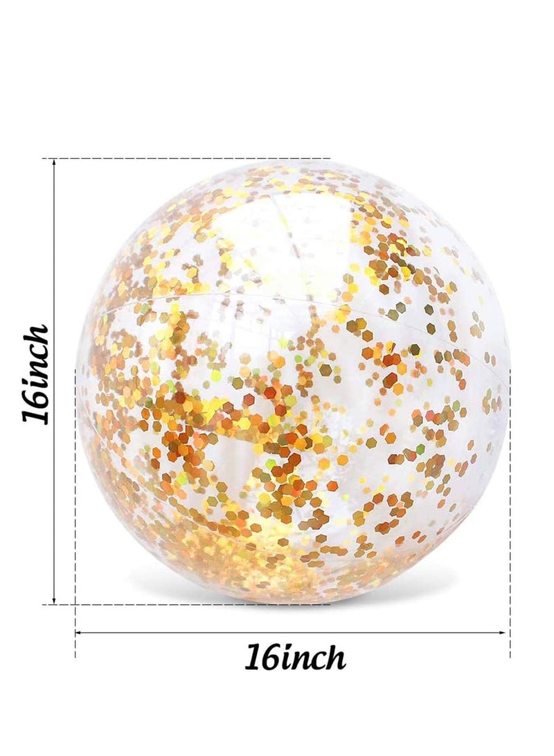 Inflatable Glitter Beach Ball Confetti Beach Balls Transparent Swimming Pool Party Ball for Summer Beach Water Play Toy, Pool and Party Favor for Kids Adults 16 Inch