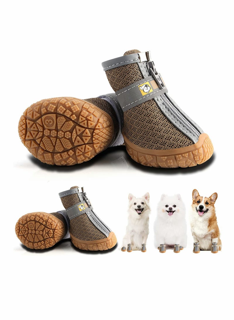 Dog Shoes 4 Pcs Size 2 Anti Slip Breathable Waterproof Dog Booties Boot Paw Protector for Small Dog Dog Hiking Shoes with Reflective Adjustable Strap Zipper Puppy Shoe for Hot Pavement Winter Snow