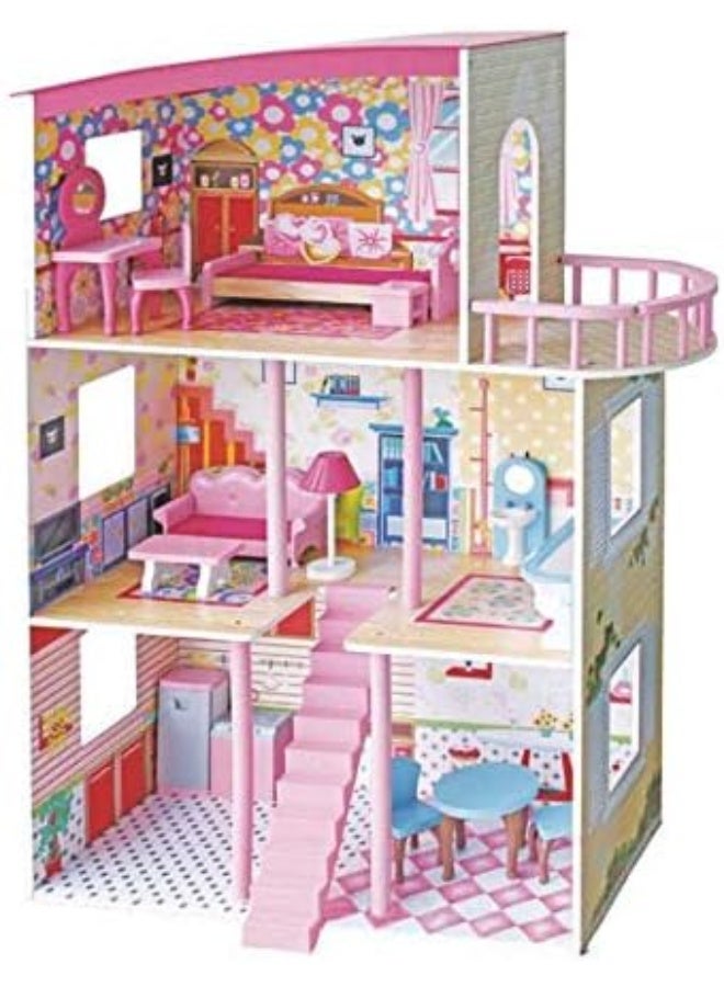 Wooden DollHouse Kit DIY Toy Realistic 3D with Furnitures Birthday Gift For Girl 75 * 30 * 110 CM