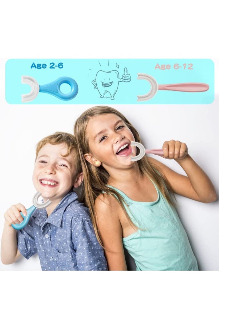 Kids Toothbrush, U Shape Toothbrush Kids Food Grade 4 Pcs Soft Silicone Brush Head, Toothbrush Chew 360° Oral Teeth Cleaning Design for Toddlers and Children