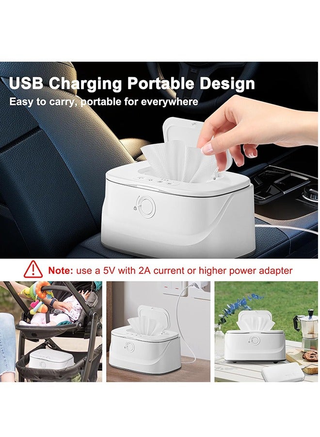 Upgraded Baby Wipe Warmer with Spring Holder, 140°F 131°F 122°F Babies Wet Wipes Dispenser Warmer with Night Light, USB Charging Large Capacity Diaper Warmer, Baby Newborn Essentials Must Haves