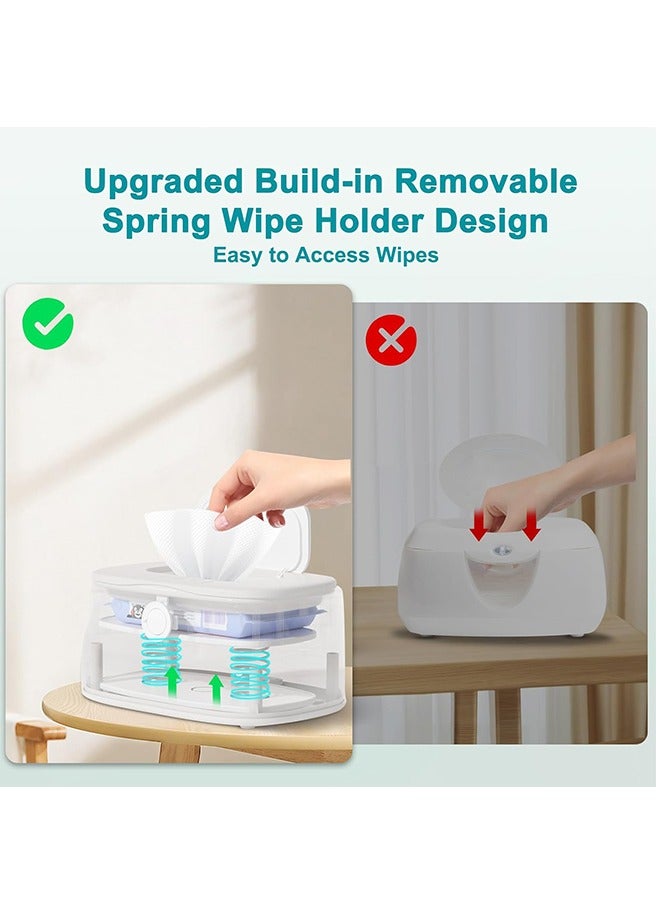 Upgraded Baby Wipe Warmer with Spring Holder, 140°F 131°F 122°F Babies Wet Wipes Dispenser Warmer with Night Light, USB Charging Large Capacity Diaper Warmer, Baby Newborn Essentials Must Haves