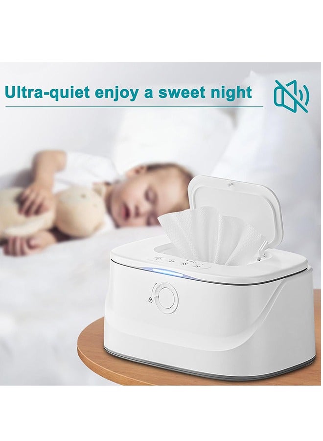 Upgraded Baby Wipe Warmer with Spring Holder, 140°F 131°F 122°F Babies Wet Wipes Dispenser Warmer with Night Light, USB Charging Large Capacity Diaper Warmer, Baby Newborn Essentials Must Haves