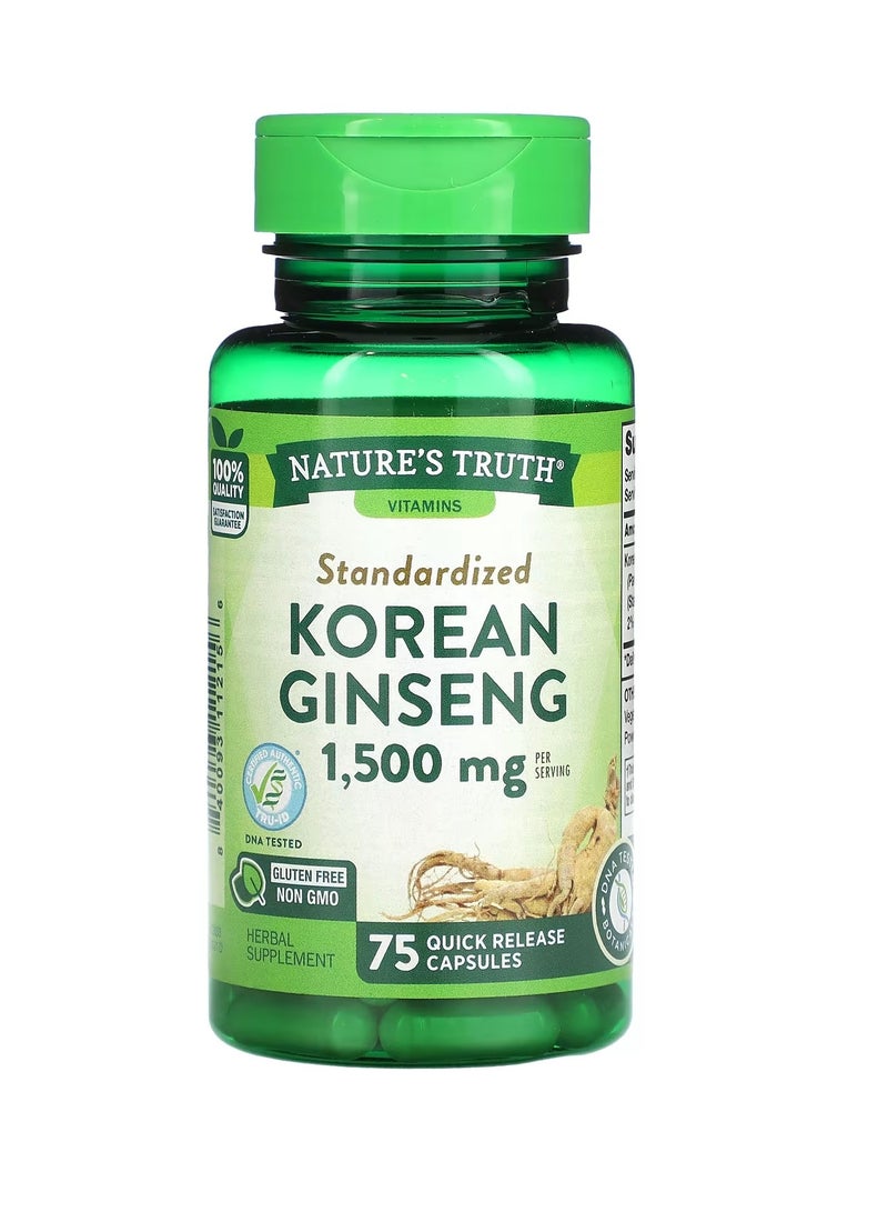 Standardized Korean Ginseng, 1,500 mg, 75 Quick Release Capsules