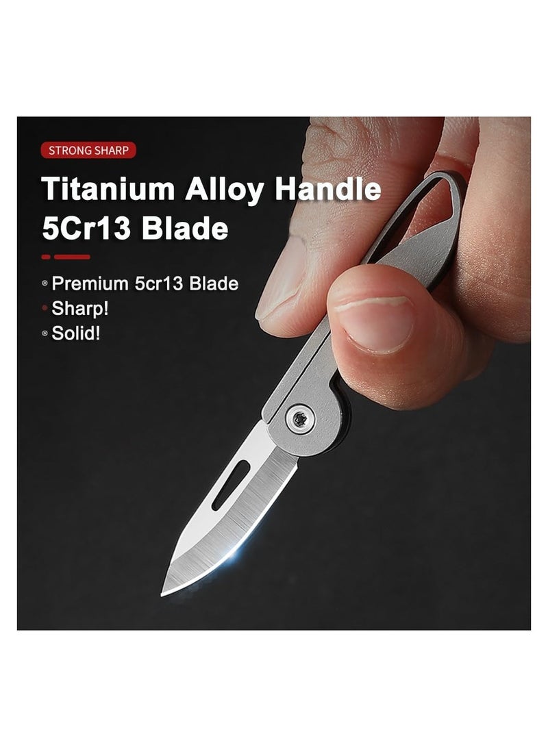 Titanium Alloy Mini Folding Pocket Knife, EDC Keychain Cutter, Compact Utility Knife for Men and Women (Titanium Handle / 5Cr13 Steel Blade) - Perfect Gift Idea!