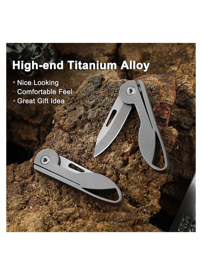 Titanium Alloy Mini Folding Pocket Knife, EDC Keychain Cutter, Compact Utility Knife for Men and Women (Titanium Handle / 5Cr13 Steel Blade) - Perfect Gift Idea!