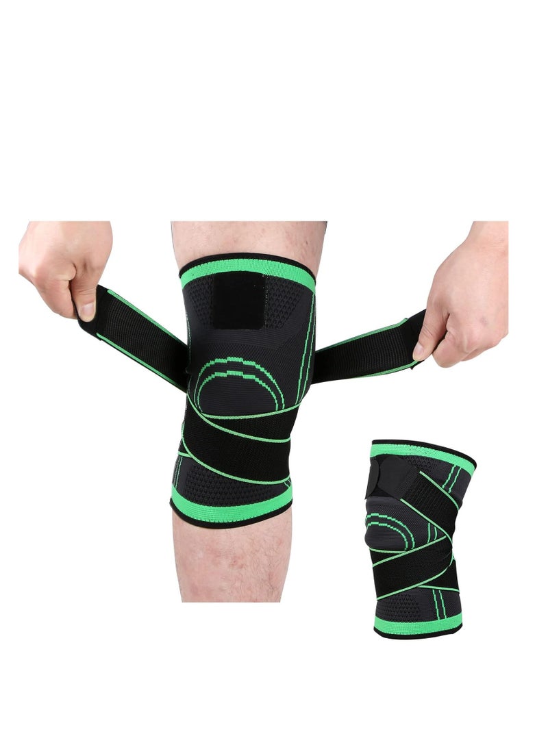 Knee Sleeve Knee Brace with Adjustable Pressure Straps Compression Fit Support for Joint Pain and Arthritis Relief Improved Circulation Compression Large Green
