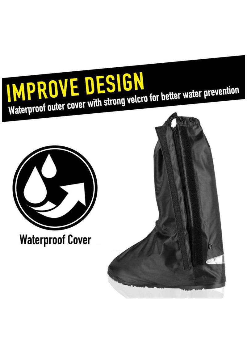 Reusable Boot Shoe Covers with Reflective Heels Zipper Elastic Bands Water Resistant Protective Non Slip Overshoes Cover for Rainy Days Outdoor Hiking Camping Fishing Cycling for Men Women