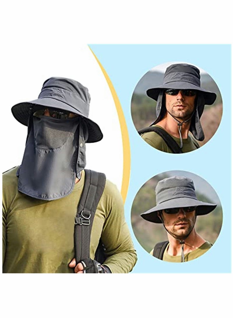 Fishing Hat, for Men & Women, Outdoor UV Sun Protection Wide Brim Hat with Face Cover, Neck Flap