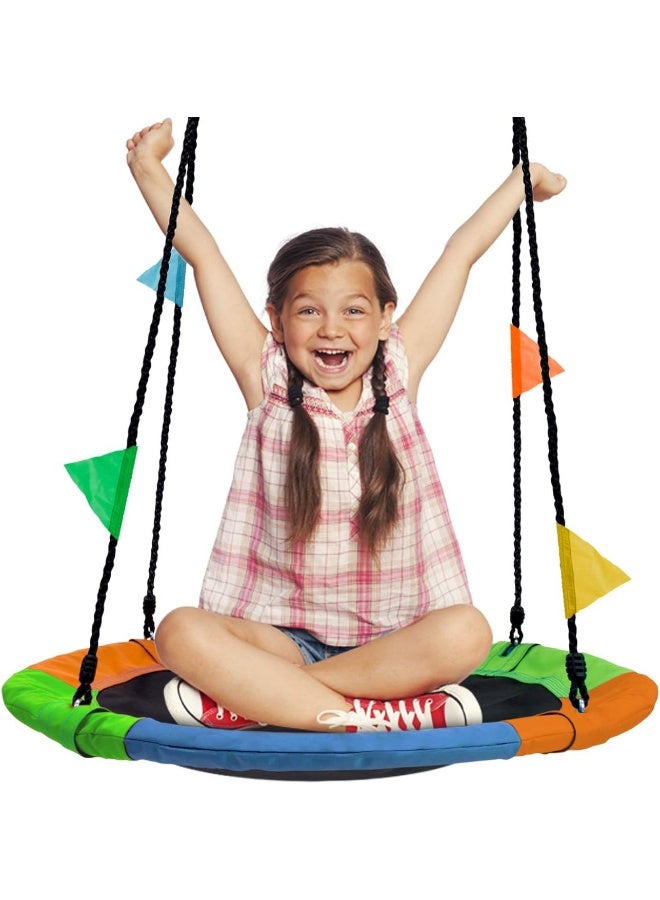 Sorbus Saucer Tree Swing in Multi-Color Rainbow - Kids Indoor/Outdoor Round Mat Swing - Great for Tree, Swing Set, Backyard, Playground, Playroom - Accessories Included (Round - 24?)
