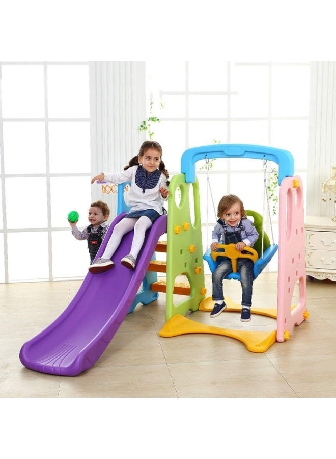 RBW TOYS 3 in 1 swing and slide With Basketball Set Multi Color For Kids Activities