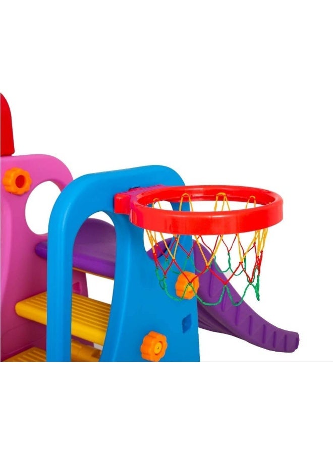 RBW TOYS 3 in 1 swing and slide With Basketball Set Multi Color For Kids Activities