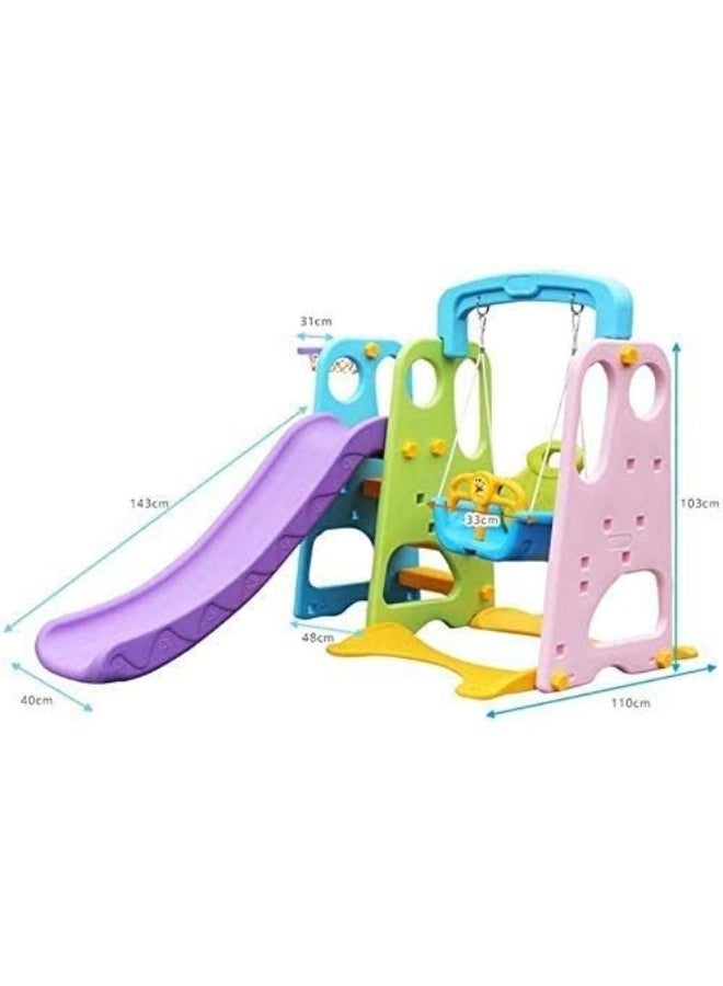 RBW TOYS 3 in 1 swing and slide With Basketball Set Multi Color For Kids Activities