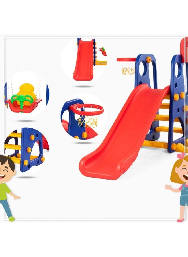 RBW TOYS Slide for Kids Toys Set 3 in 1 Outdoor Jumbo Slide and Swing with Basket Ball Game