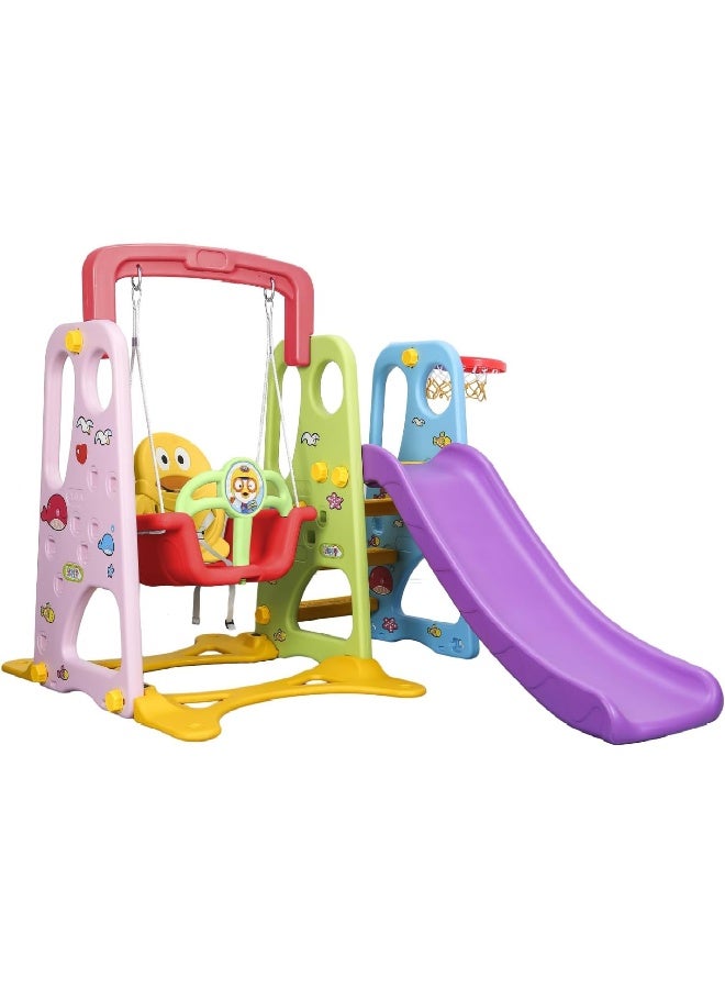 RBW TOYS Slide for Kids Toys Set 3 in 1 Outdoor Play Structure Jumbo Slide and Swing with Basket Ball Game