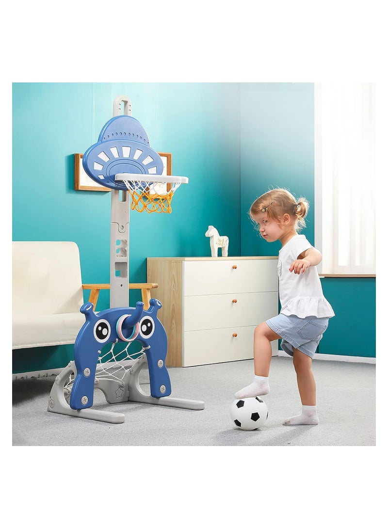 4-in-1 Kids Sports Center: Toddler Basketball Hoop, Indoor/Outdoor Basketball, Football/Soccer Goal, Golf Game, and Ring Toss Play Set - Perfect Gift for Toddlers and Kids!