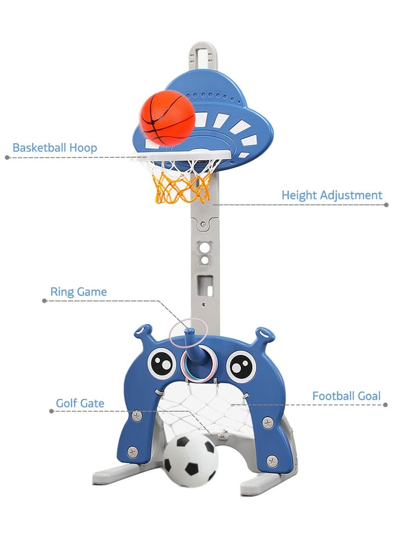 4-in-1 Kids Sports Center: Toddler Basketball Hoop, Indoor/Outdoor Basketball, Football/Soccer Goal, Golf Game, and Ring Toss Play Set - Perfect Gift for Toddlers and Kids!