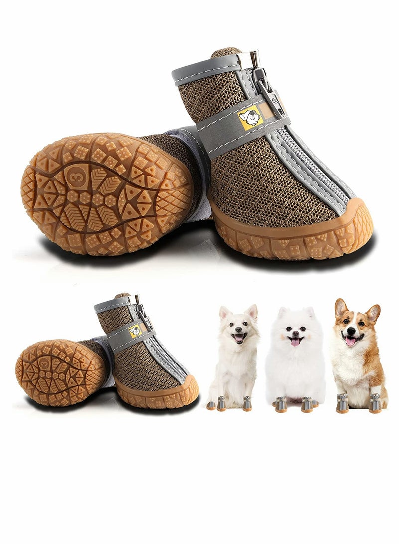 Dog Shoes 4 Pcs Size 5 Anti Slip Breathable Waterproof Dog Booties Boot Paw Protector for Small Dog Dog Hiking Shoes with Reflective Adjustable Strap Zipper Puppy Shoe for Hot Pavement Winter Snow