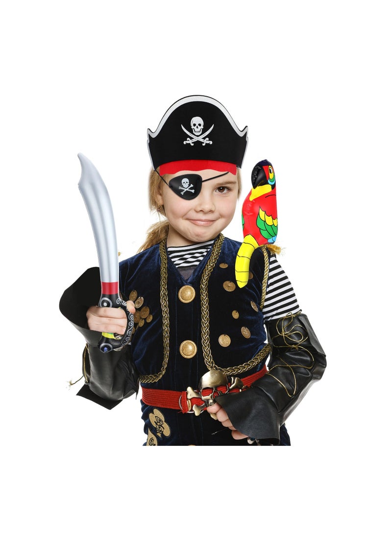 Pirate Costume Accessories Set for Kids, 3 Inflatable Pirate Parrot Shoulder 3 Pirate Captain Hat 3 Pirate Eye Patches 3 Inflatable Pirate Swords, Funny Pirate Party Role Play Supplies for Boys Girls