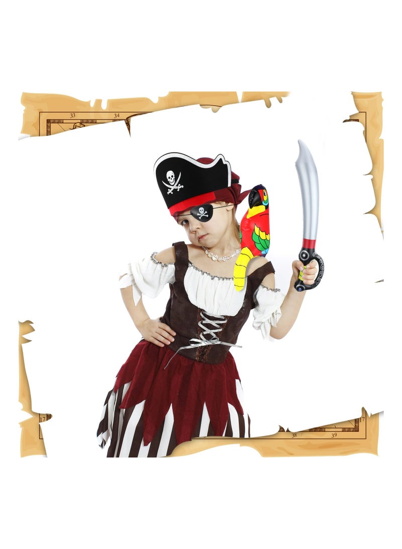 Pirate Costume Accessories Set for Kids, 3 Inflatable Pirate Parrot Shoulder 3 Pirate Captain Hat 3 Pirate Eye Patches 3 Inflatable Pirate Swords, Funny Pirate Party Role Play Supplies for Boys Girls