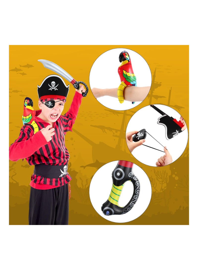 Pirate Costume Accessories Set for Kids, 3 Inflatable Pirate Parrot Shoulder 3 Pirate Captain Hat 3 Pirate Eye Patches 3 Inflatable Pirate Swords, Funny Pirate Party Role Play Supplies for Boys Girls