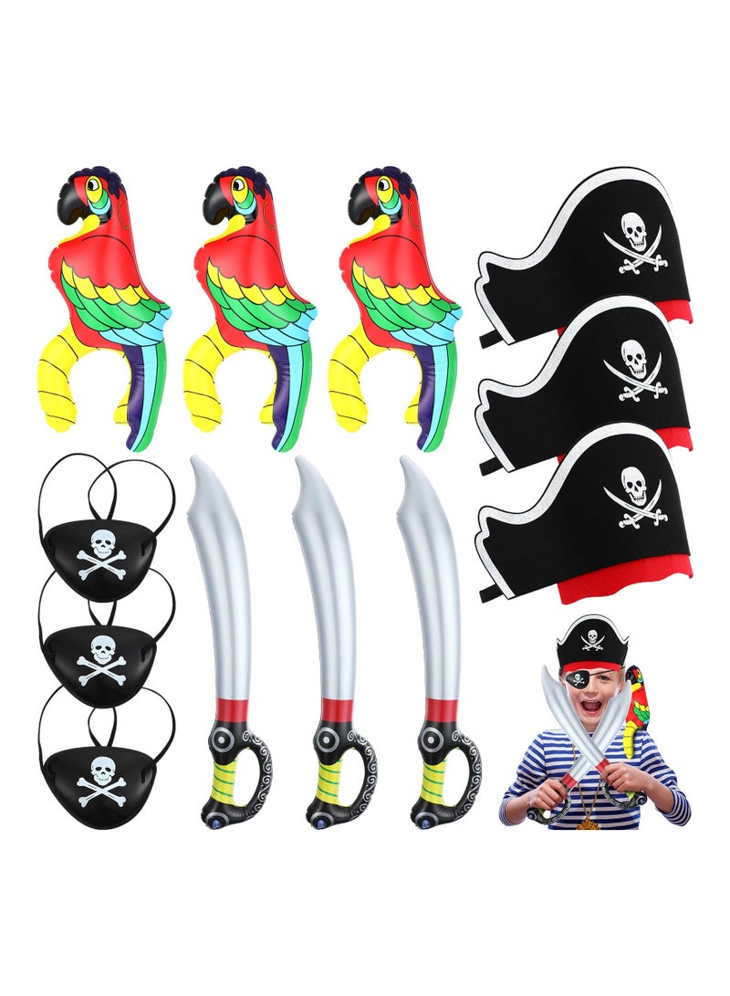 Pirate Costume Accessories Set for Kids, 3 Inflatable Pirate Parrot Shoulder 3 Pirate Captain Hat 3 Pirate Eye Patches 3 Inflatable Pirate Swords, Funny Pirate Party Role Play Supplies for Boys Girls