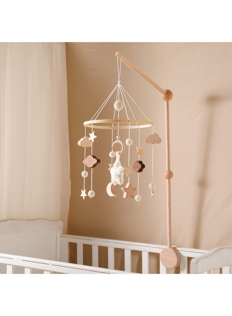 Hand-Crocheted Baby Crib Mobile for Boys and Girls, Boho Nursery Decor, Gender Neutral Wooden Bed Bell Toy, Montessori Hanging Mobile for Newborns, Perfect for Crib Decoration.