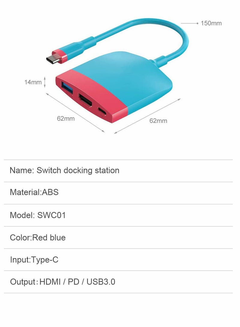 Video Converter, for Nintendo Switch OLED, Portable TV Dock Charging Docking Station with HDMI and USB 3.0 Port Replacement Base Dock Set Type C to HDMI TV Adapter, for MacBook Pro Air (Red Blue)