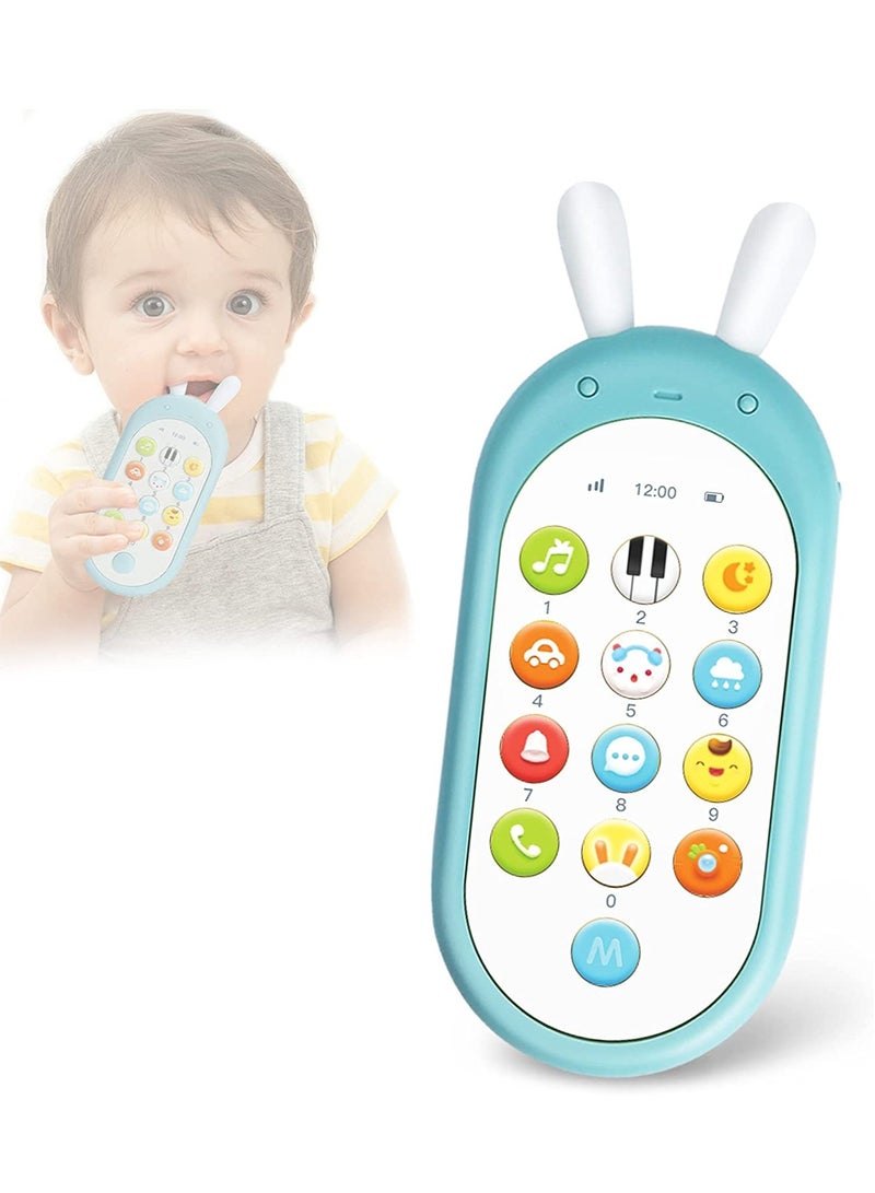 Baby Early Education Toys Mobile Phone, Music Teething Glowing Toy Talking Educational Toy Birthday Gift for Preschool Children Over 6 Months Toddlers Rabbit, Blue