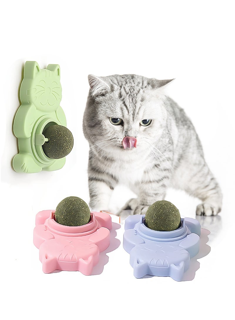 3 Pcs Catnip Ball Toy, Catnip Ball Cat Rotating Edible Cat Lick Ball Self Stick Teething Catnip Ball Toy Wall Snack Edible Healthy Kitten Chew Toy