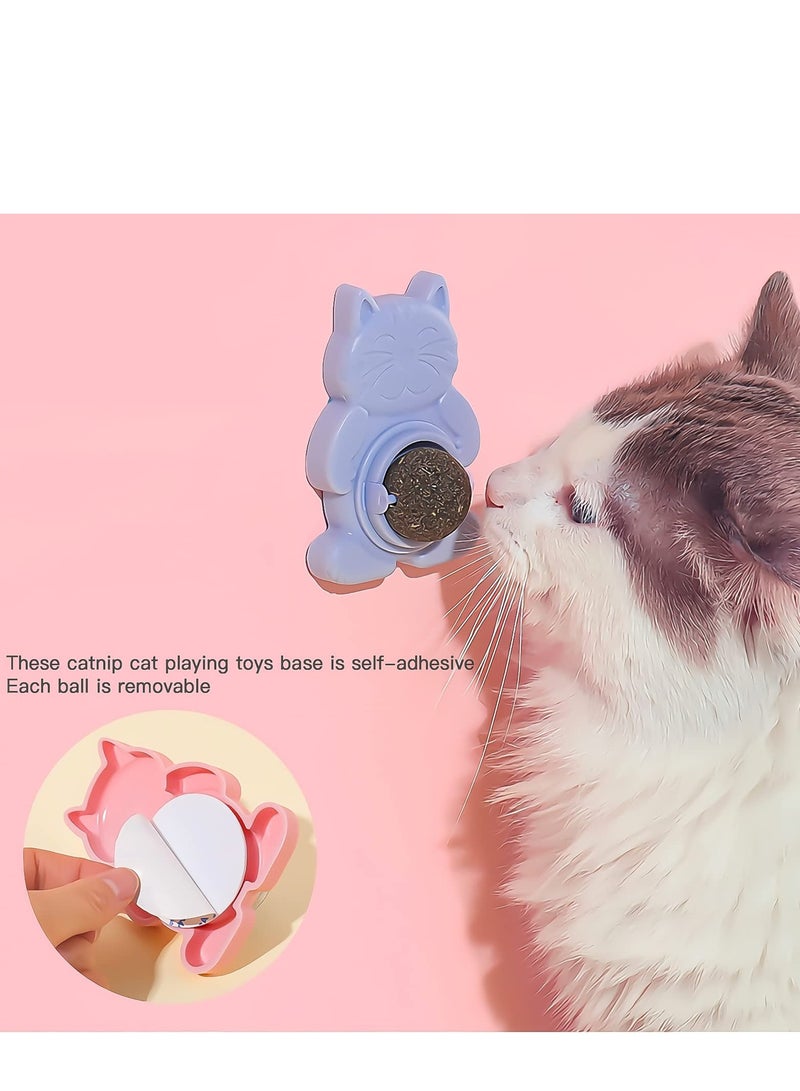 3 Pcs Catnip Ball Toy, Catnip Ball Cat Rotating Edible Cat Lick Ball Self Stick Teething Catnip Ball Toy Wall Snack Edible Healthy Kitten Chew Toy