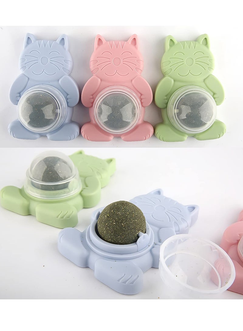 3 Pcs Catnip Ball Toy, Catnip Ball Cat Rotating Edible Cat Lick Ball Self Stick Teething Catnip Ball Toy Wall Snack Edible Healthy Kitten Chew Toy