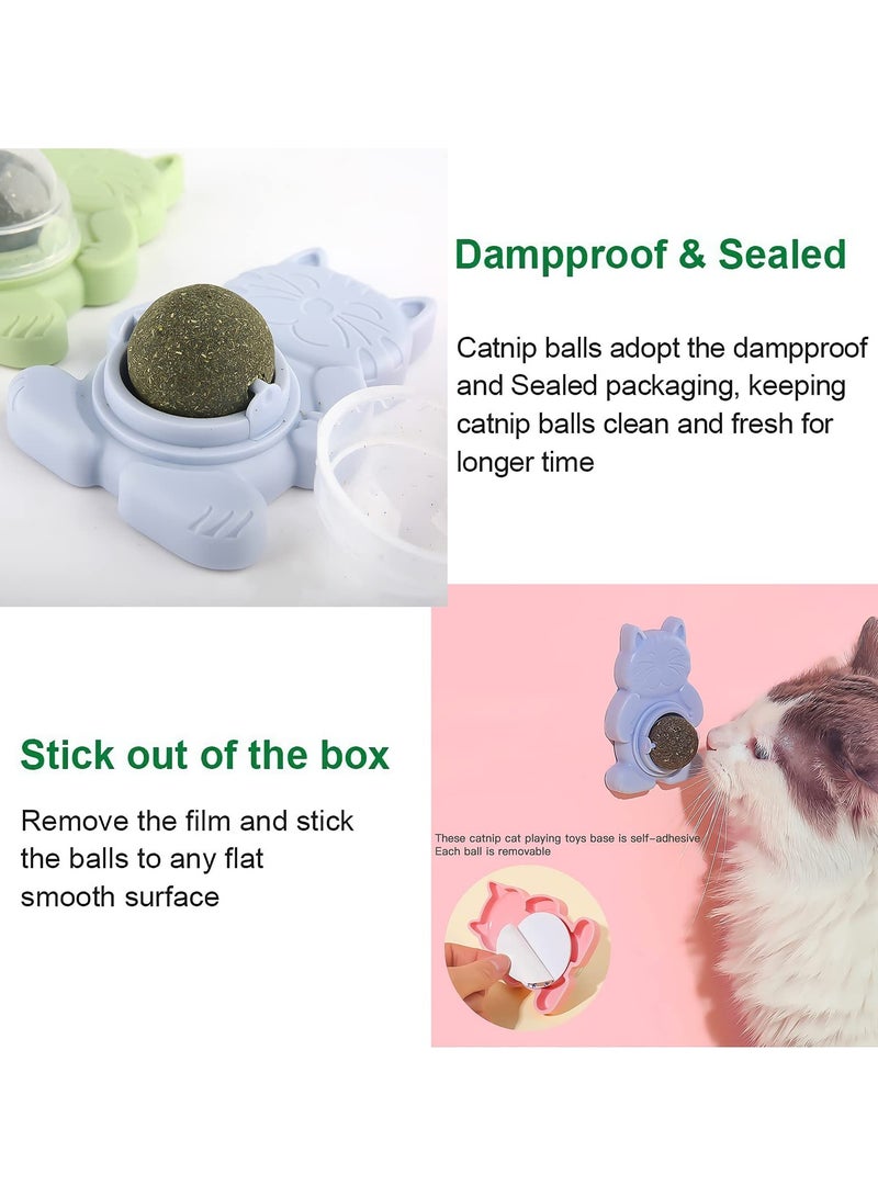 3 Pcs Catnip Ball Toy, Catnip Ball Cat Rotating Edible Cat Lick Ball Self Stick Teething Catnip Ball Toy Wall Snack Edible Healthy Kitten Chew Toy