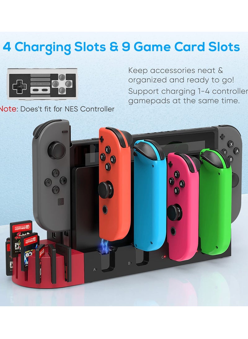 Charging Dock for Nintendo Switch Joy-Con Controller, Fast Charging Dock with 9 Game Card Storage Slots, Powered by the original for Nintendo Switch dock, for Nintendo Switch Joycon (Black)