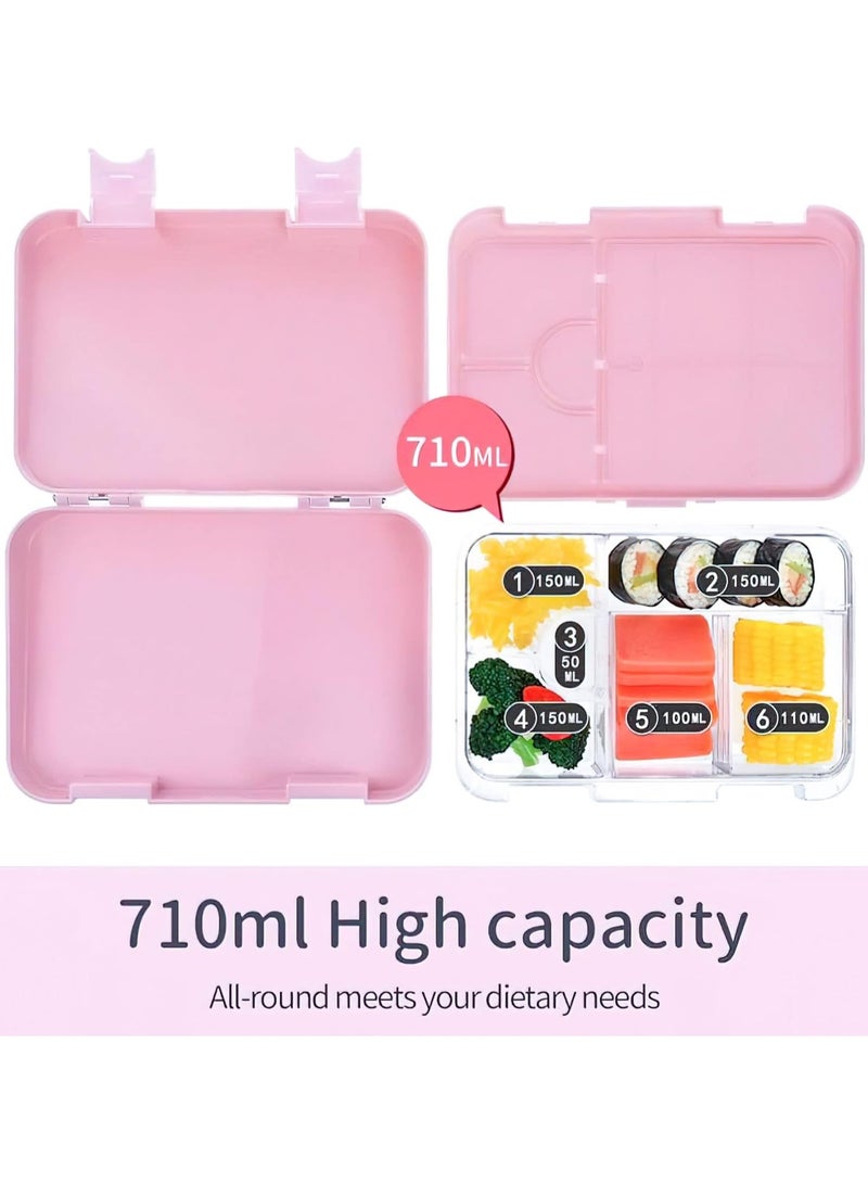 Bento Lunch Box for Kids, BPA-Free Leakproof Lunch containers with 4/6 Compartments (Pink Doll)