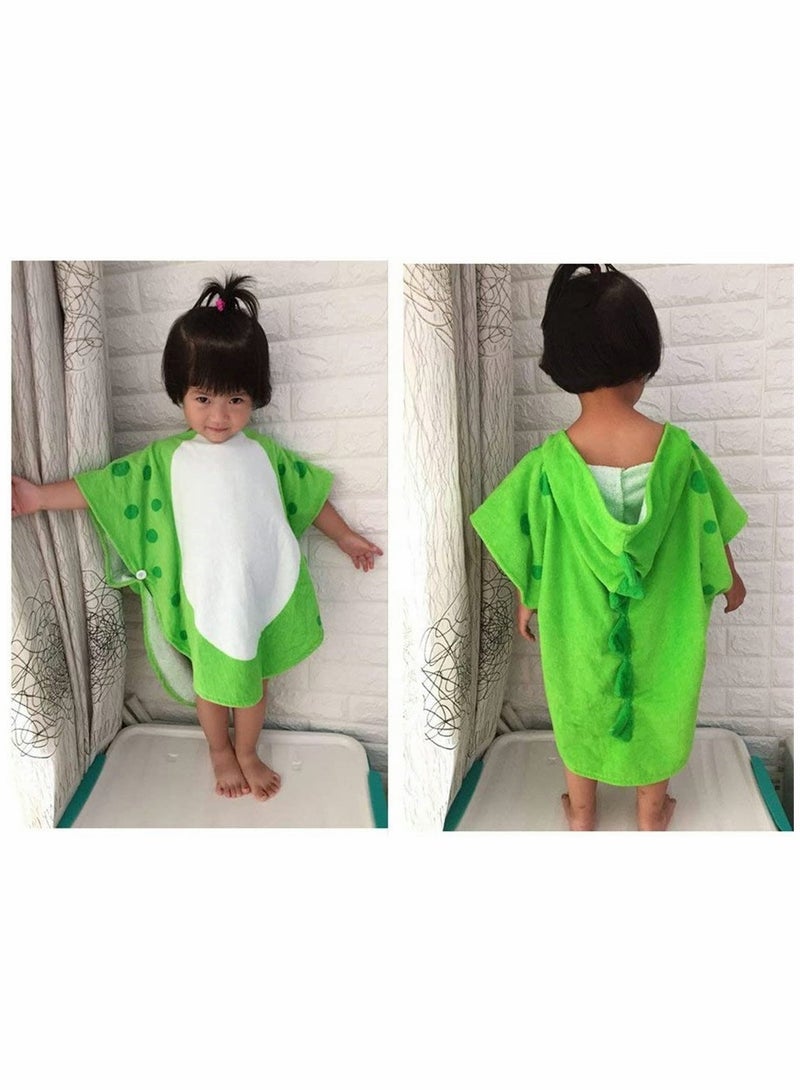 Baby Bathrobe Children Bath Towel Robe Kids Hooded Beach Swimming Poncho Cotton Absorbent Breathable Children's Cartoon Bathrobe Multi Horned Dinosaur Hooded Cloak Bath Towel Robe (Green S)