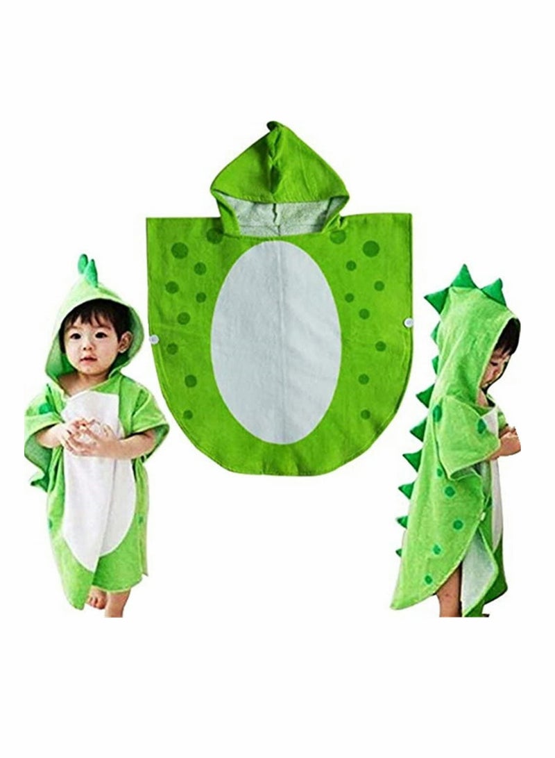 Baby Bathrobe Children Bath Towel Robe Kids Hooded Beach Swimming Poncho Cotton Absorbent Breathable Children's Cartoon Bathrobe Multi Horned Dinosaur Hooded Cloak Bath Towel Robe (Green S)