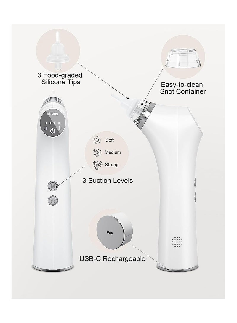 Electric Baby Nasal Aspirator, Rechargeable Adjustable 3-Level Suction with Music and 3 Silicone Tips, Toddler Deeply Nose Cleaner