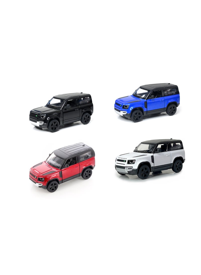 Pack of 4 Pcs 1:36 Scale Door Openable Pull Back Action Land Rover Defender 90 Diecast Metal Alloy Toy Car-Assorted Colour