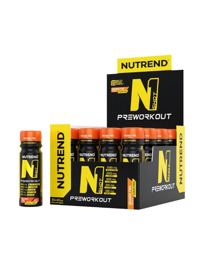 N1 Shot Pre Workout Sugar Free , Orange Fire,20 Pcs x 60 Ml