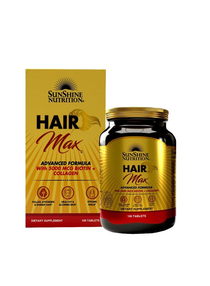 Hair Max Advanced Formula Dietary Supplement Infused With 5000 Mcg Biotin And Collagen For Hair Skin And Nails 100 Tablets
