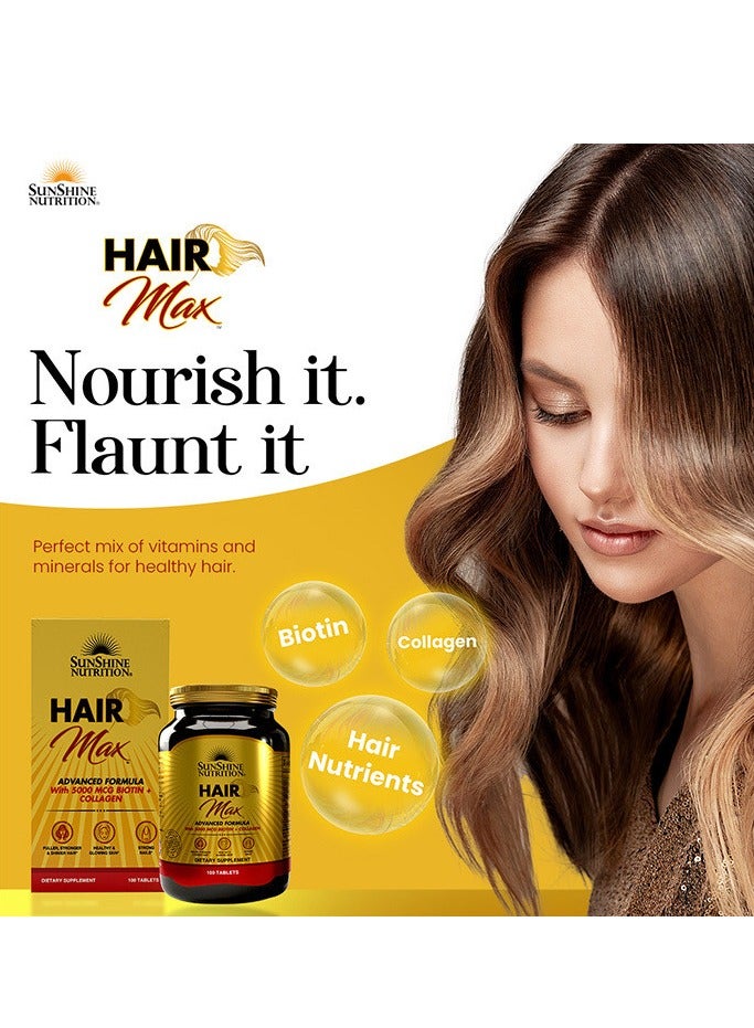 Hair Max Advanced Formula Dietary Supplement Infused With 5000 Mcg Biotin And Collagen For Hair Skin And Nails 100 Tablets