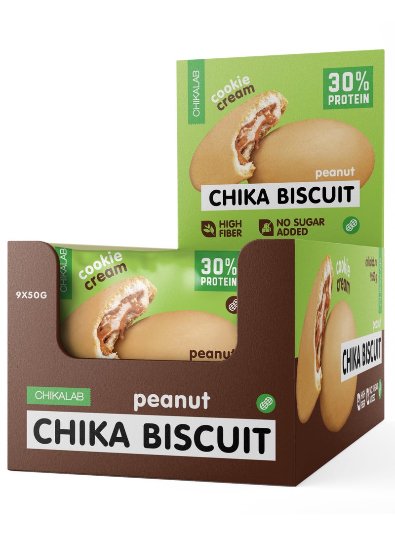 Chika Biscuit Protein Cookie Cream Peanut Flavor High Fiber and No Sugar Added 9x50g