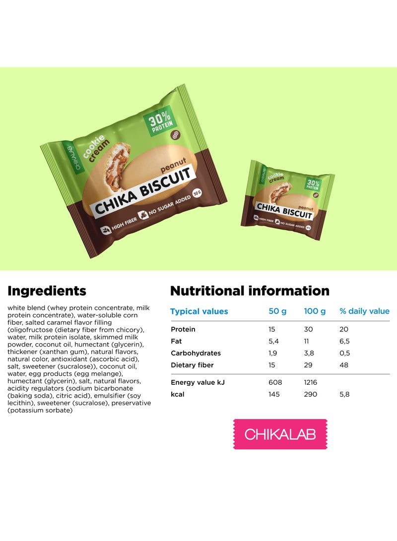 Chika Biscuit Protein Cookie Cream Peanut Flavor High Fiber and No Sugar Added 9x50g